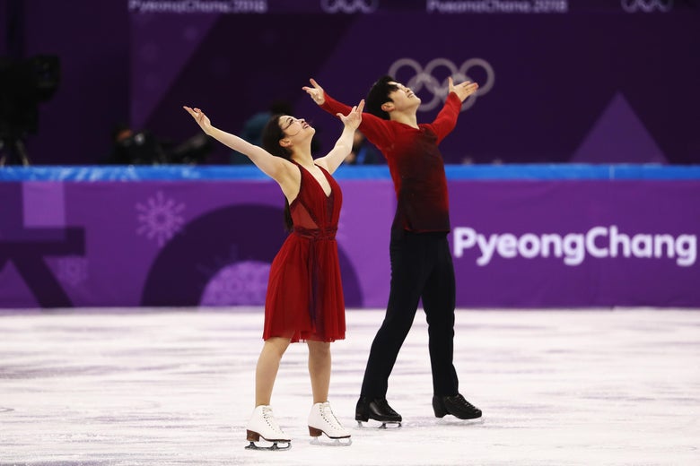 Maia Shibutani and Alex Shibutani of the United States skate during the Ice Dance Free Dance section of the Team Event on day three of the PyeongChang 2018 Winter Olympic Games at Gangneung Ice Arena on February 12, 2018 in Gangneung, South Korea.