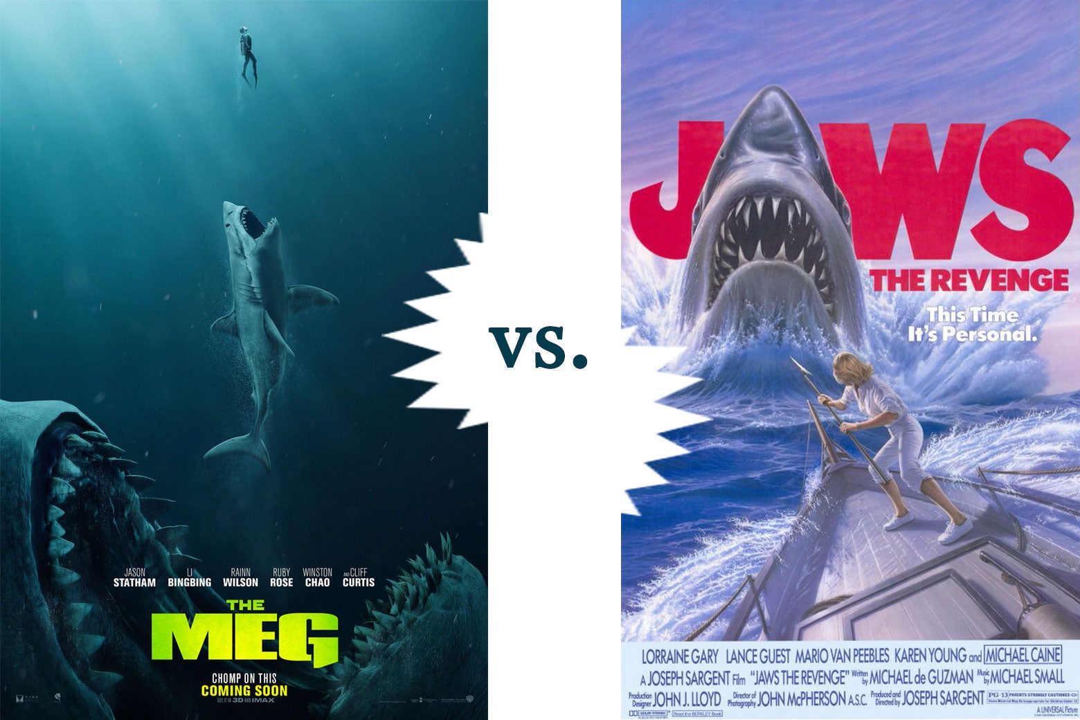 Posters for The Meg and Jaws: The Revenge set head-to-head.