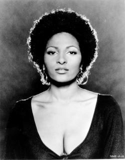 A 1974 photo of actress Pam Grier at an unknown location.  