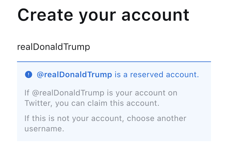 A GETTR notification saying Trump's handle is reserved.
