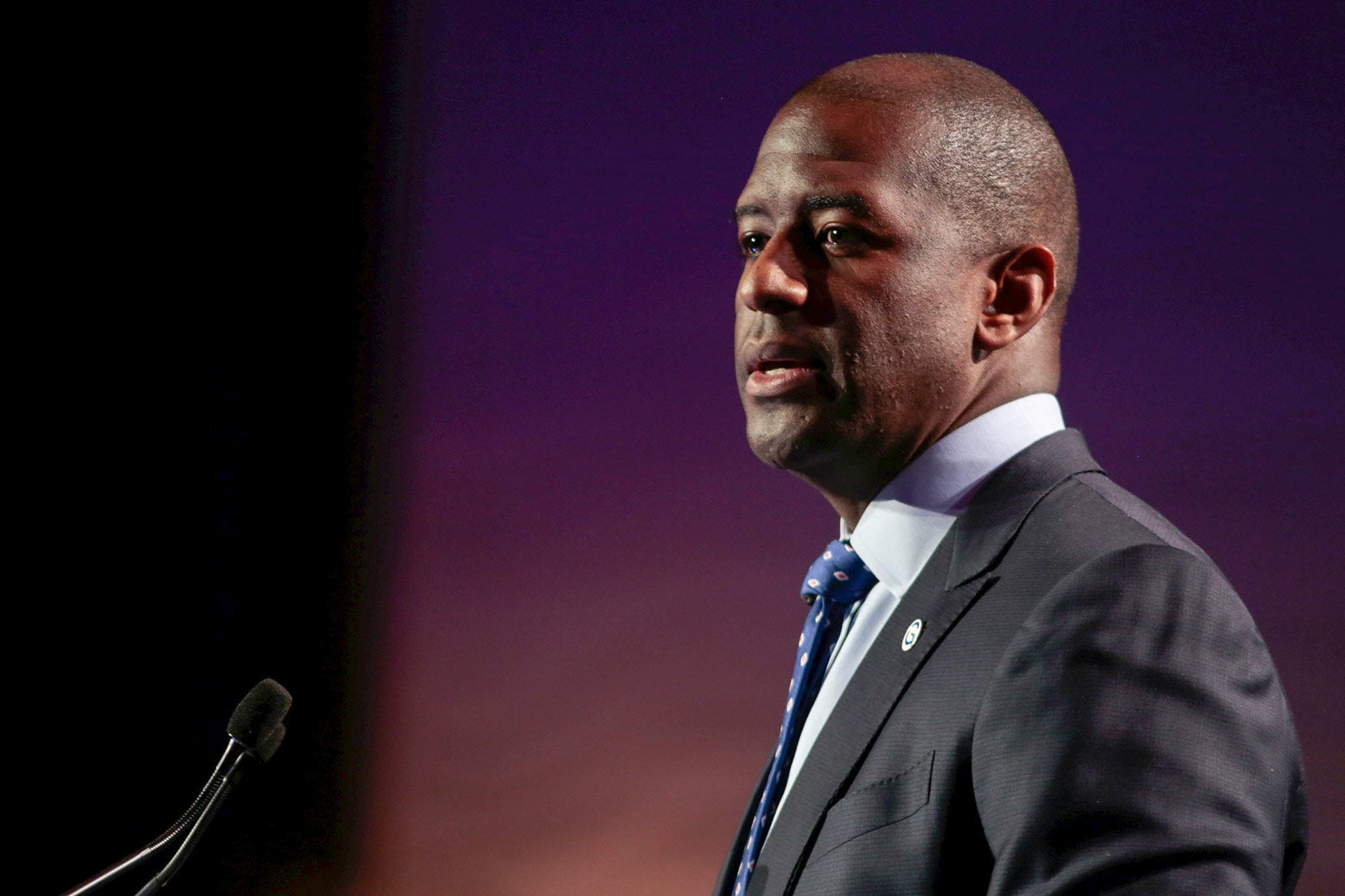 Andrew Gillum addresses the audience at he Netroots Nation annual conference for political progressives in Atlanta, Georgia on August 10, 2017.