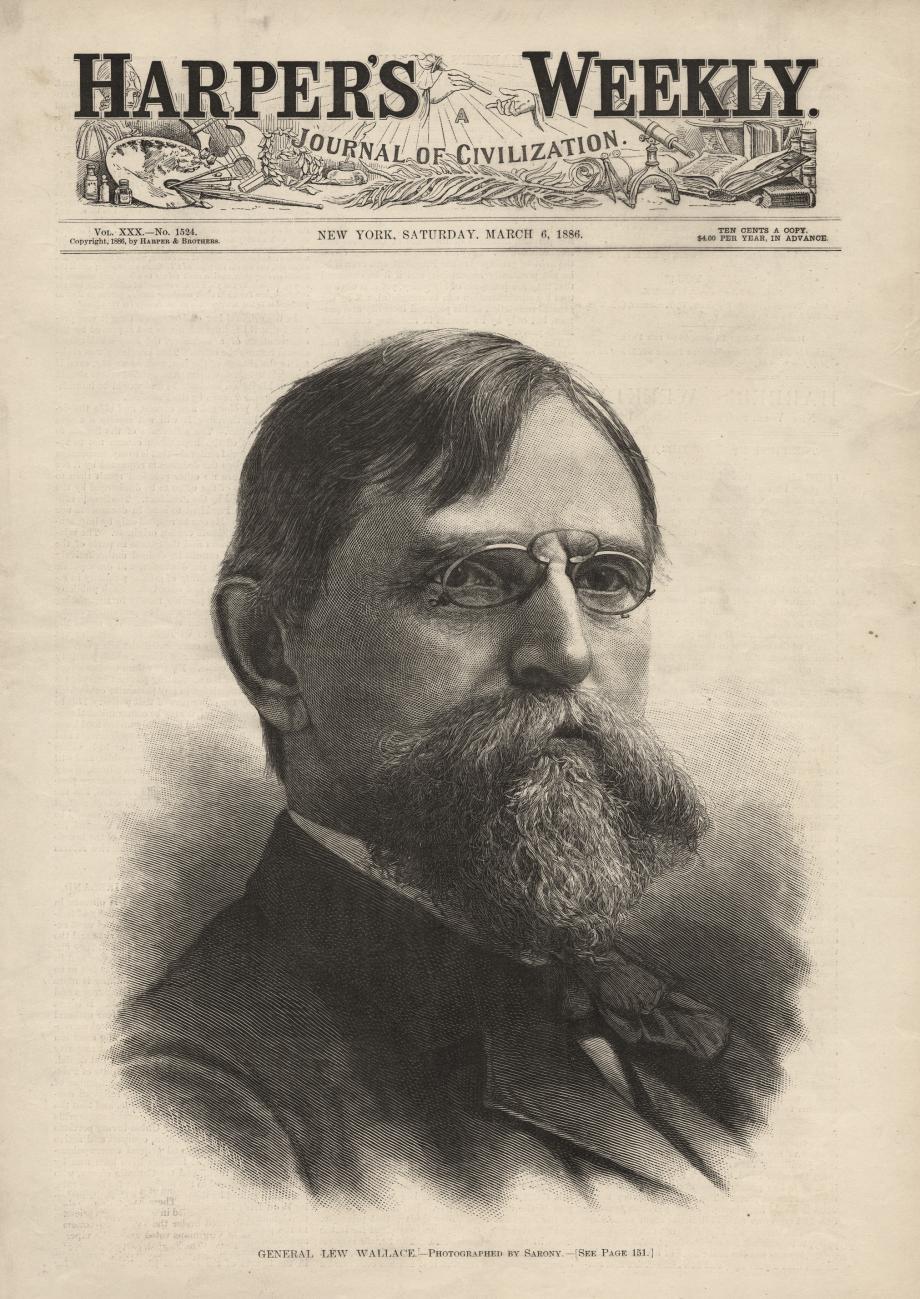 Lew Wallace on the cover of Harper’s Weekly, 1886, after Ben-Hur had become a best-seller.
