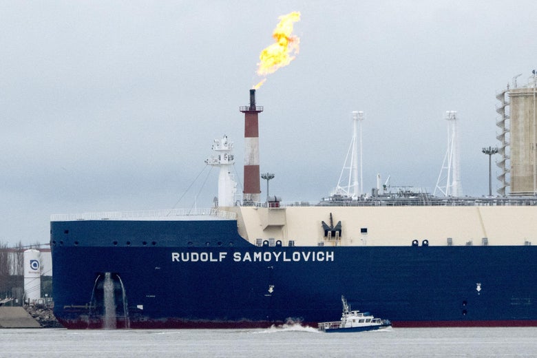 Liquefied natural gas tanker Rudolf Samoylovich while docked.