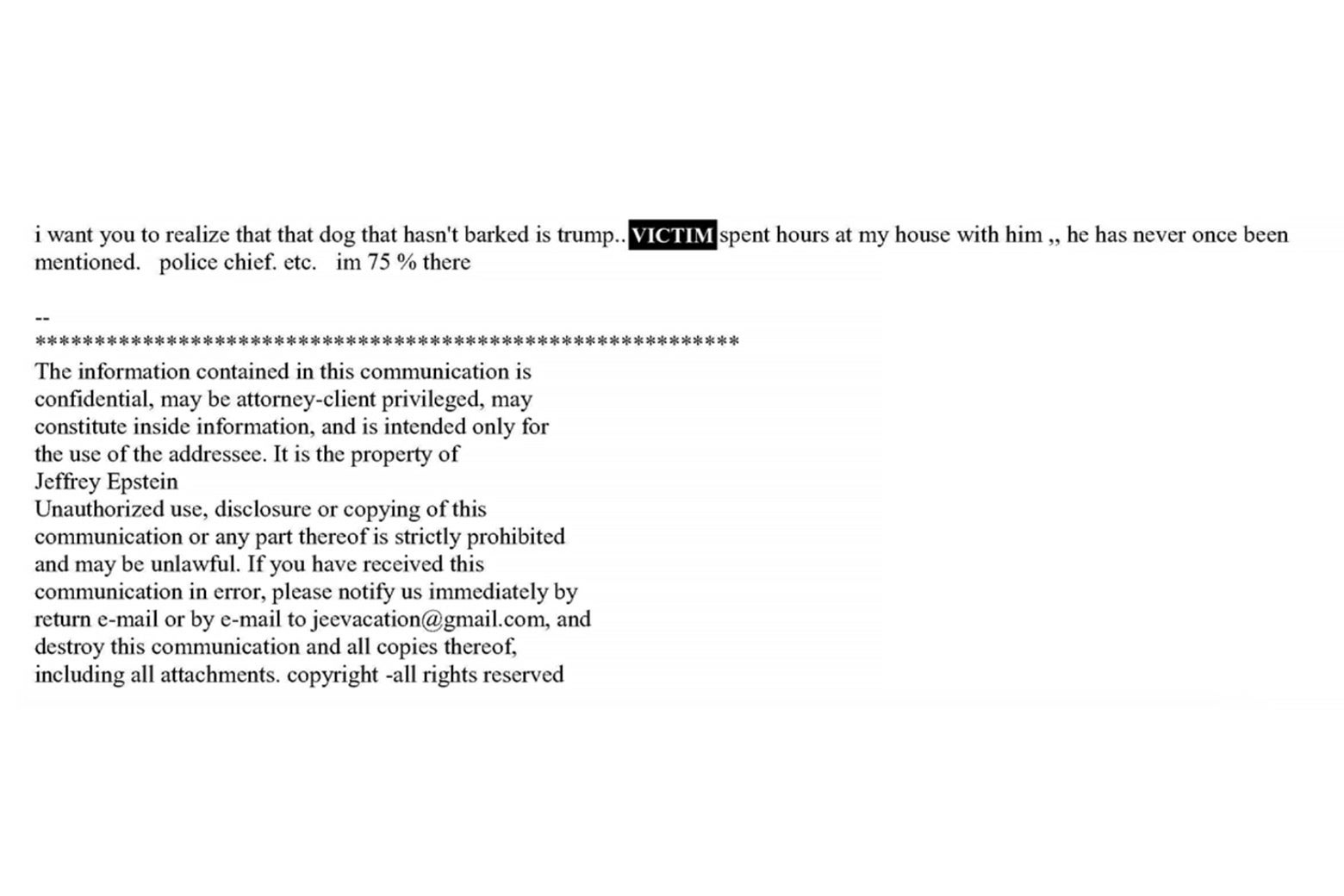 The contents of one of Epstein's emails.