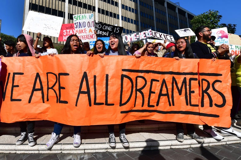 Students and supporters of DACA rally in downtown Los Angeles, California on November 12, 2019.