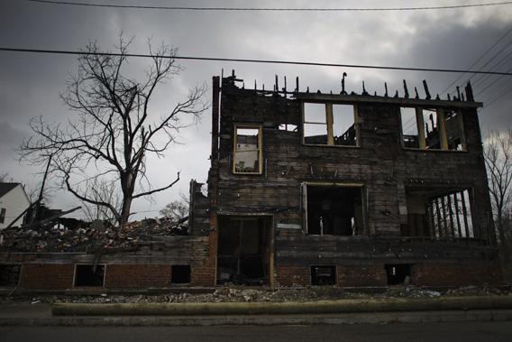A burnt out abandoned apartment building is seen in Detroit, December 17, 2011.