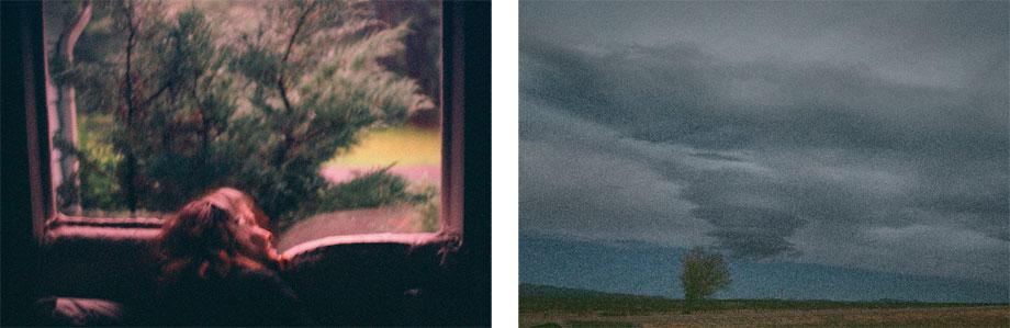 Marnie at Bedroom Window, Mount Tremper, N.Y., 2006 (left); Tree and Sky, Chappell, Neb., 2009