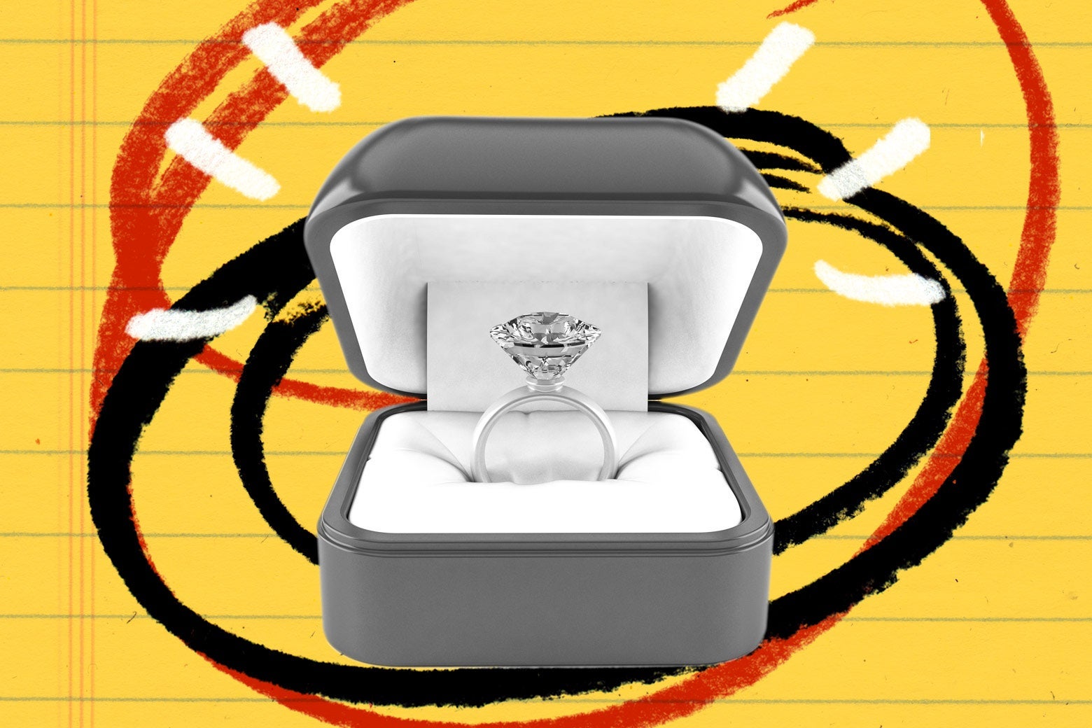 A diamond ring in a box.