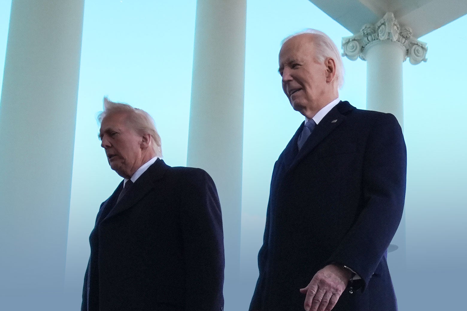 Trump and Biden walking side by side.