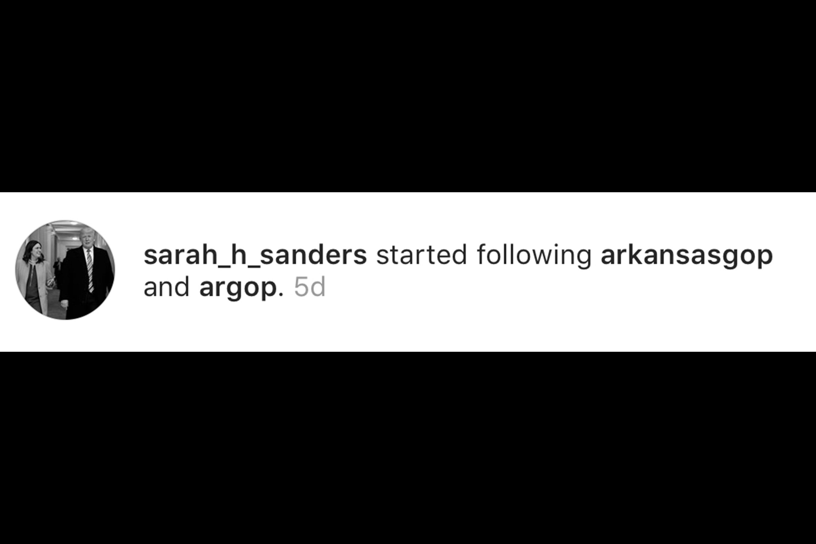 Sarah Huckabee Sanders follows official Arkansas GOP accounts