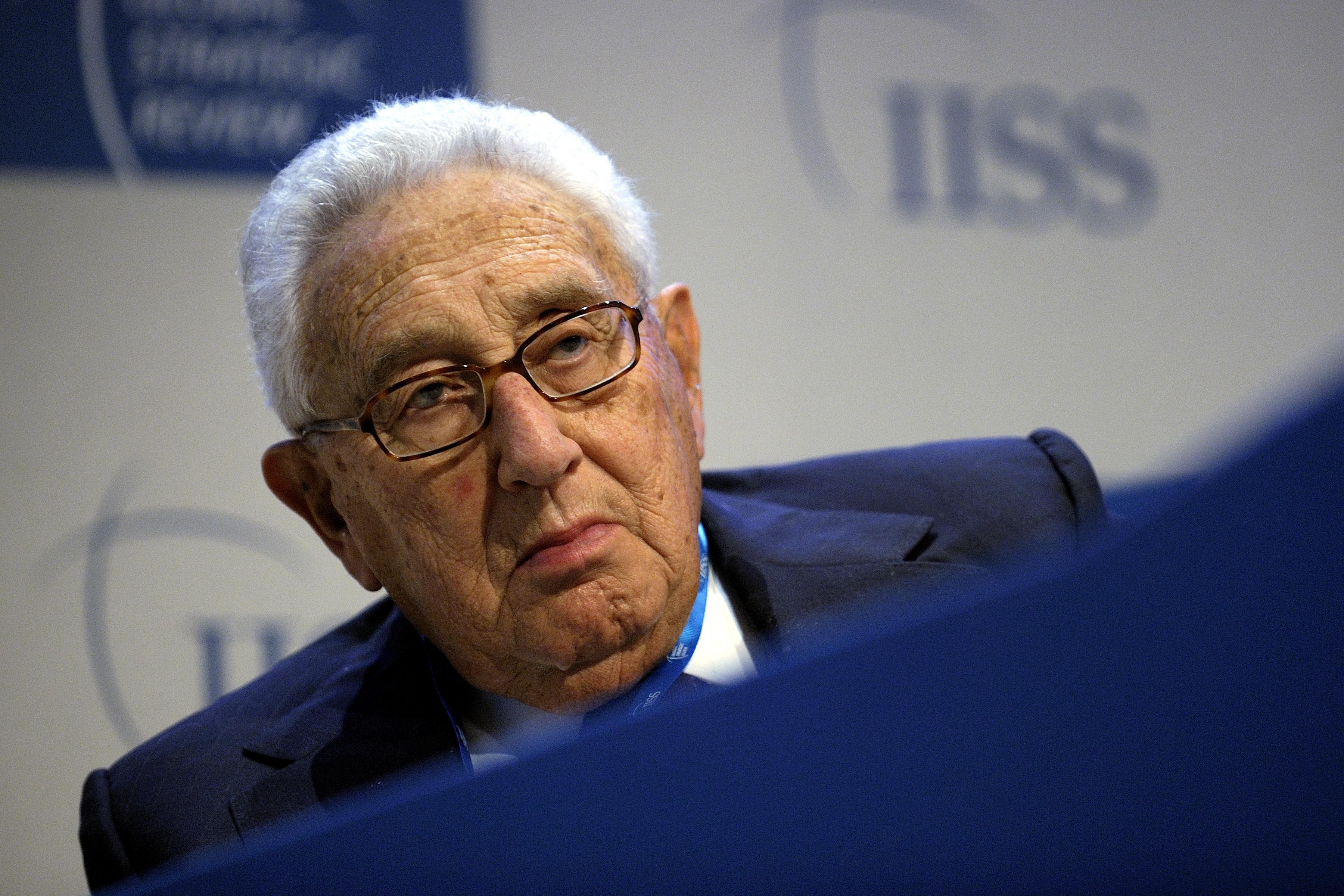 Former US Secretary of State, Henry Kissinger, looks on prior to a keynote speech on the theme of power shifts and security on the opening day of the Eighth Annual IISS Global Strategic Review conference on September 10, 2010 in Geneva.  AFP PHOTO / FABRICE COFFRINI (Photo by Fabrice COFFRINI / AFP) (Photo by FABRICE COFFRINI/AFP via Getty Images)
