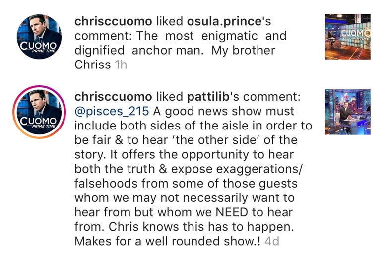 Chris Cuomo faves comments praising Chris Cuomo.