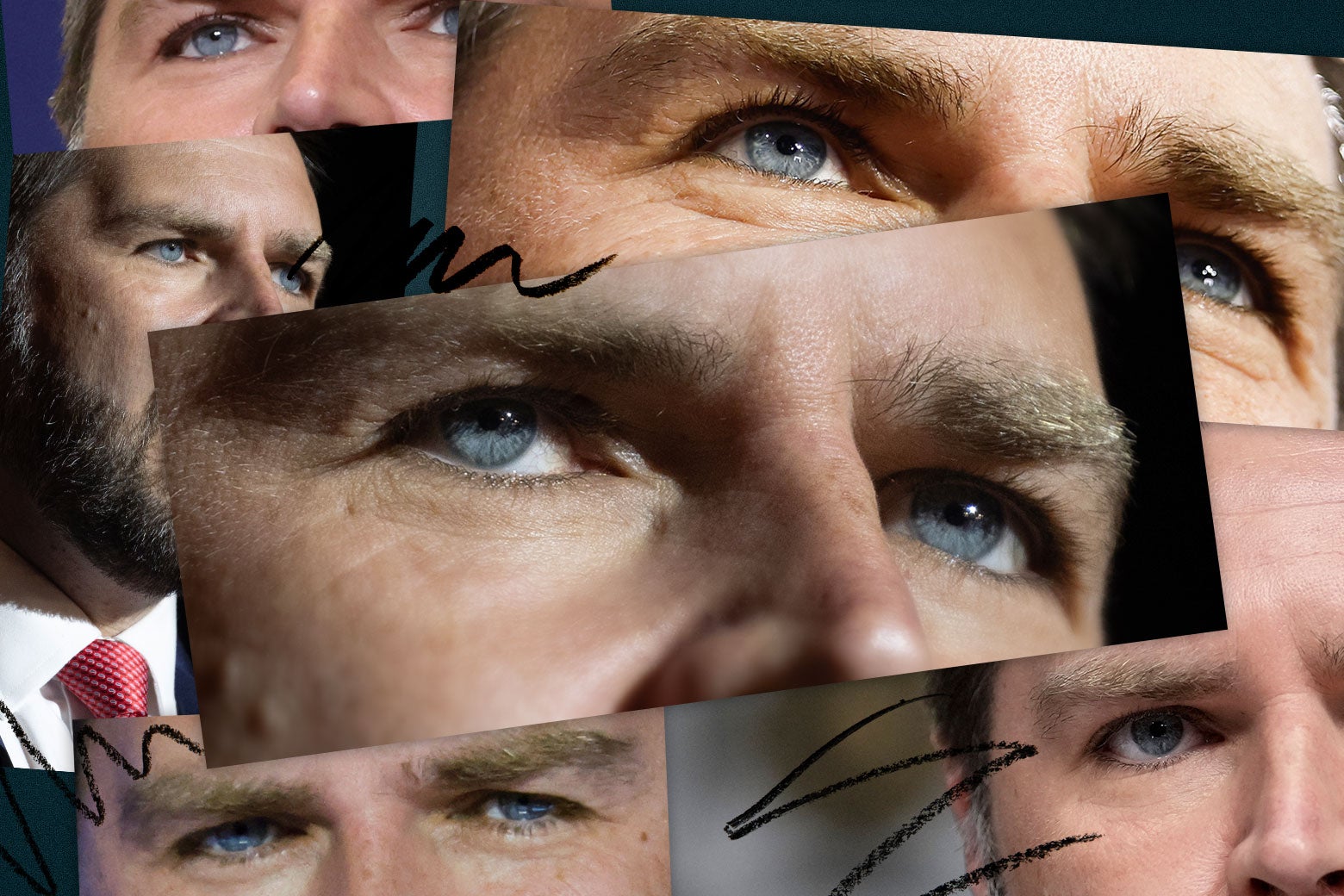 A collage of close-ups of J.D. Vance's eyes. 