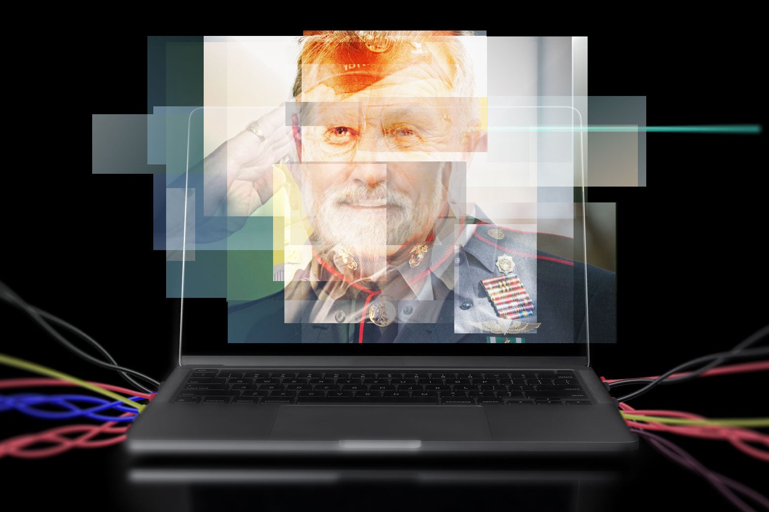 A computer screen with an image of a soldier.