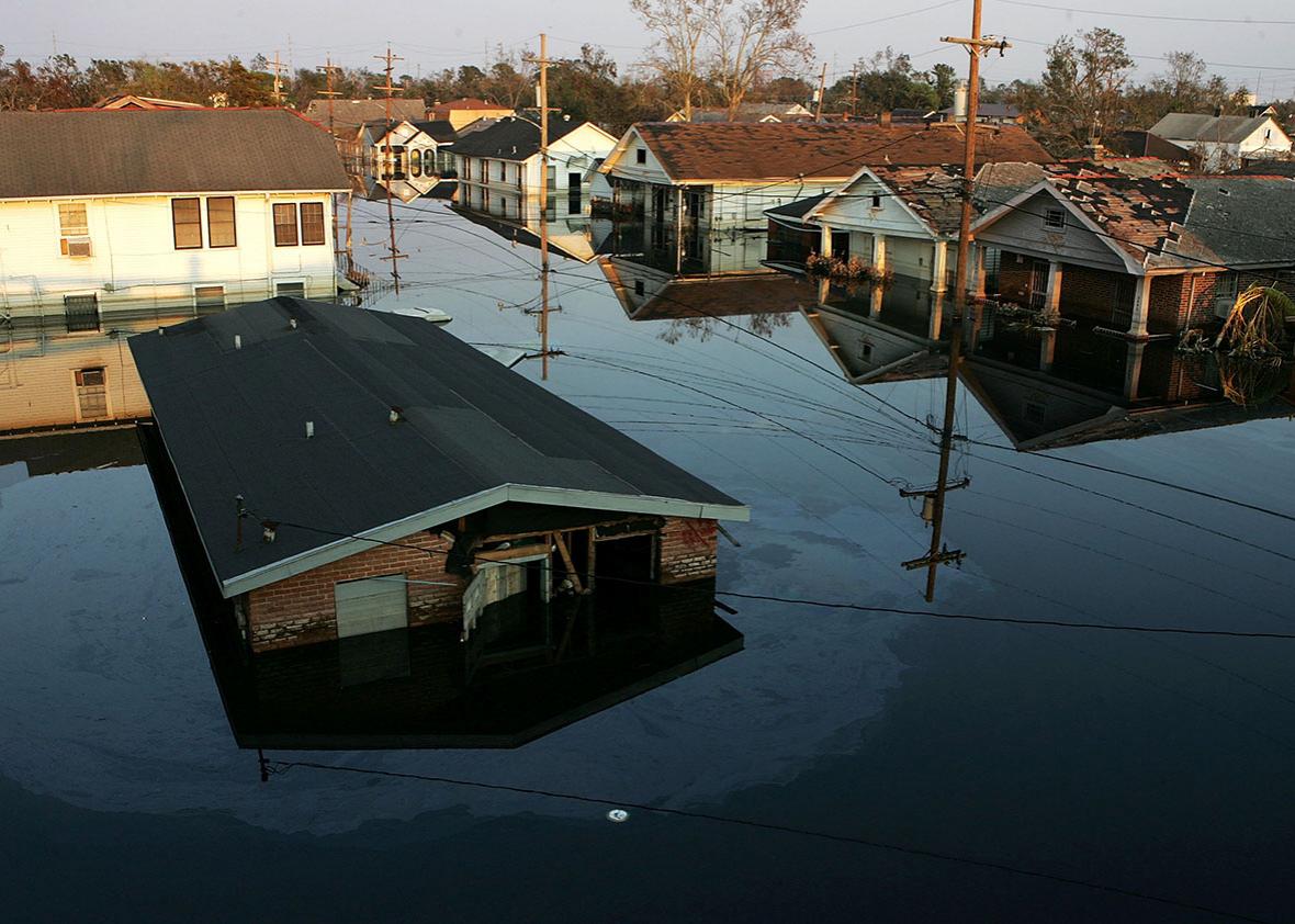 Houses are seen submerged under water September 9, 2005 in New O