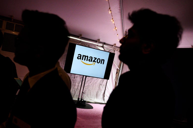 Workers at an Amazon job fair in Arlington, Virginia.