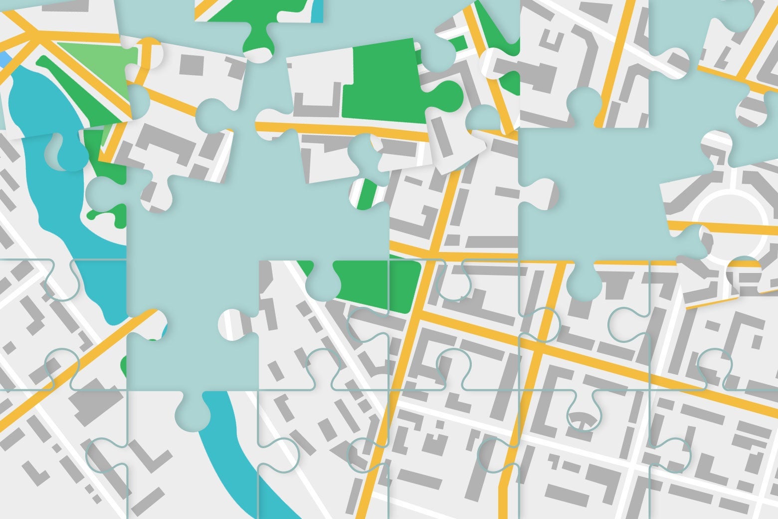 Puzzle pieces of a city map.