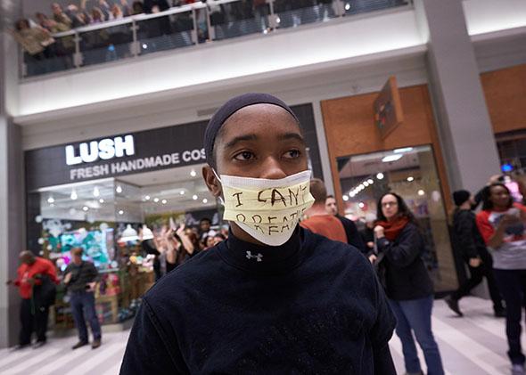 Thousands of protesters from the group "Black Lives Matter" disrupt holiday shoppers on December 20, 2014 at Mall of America in Bloomington, Minnesota. 