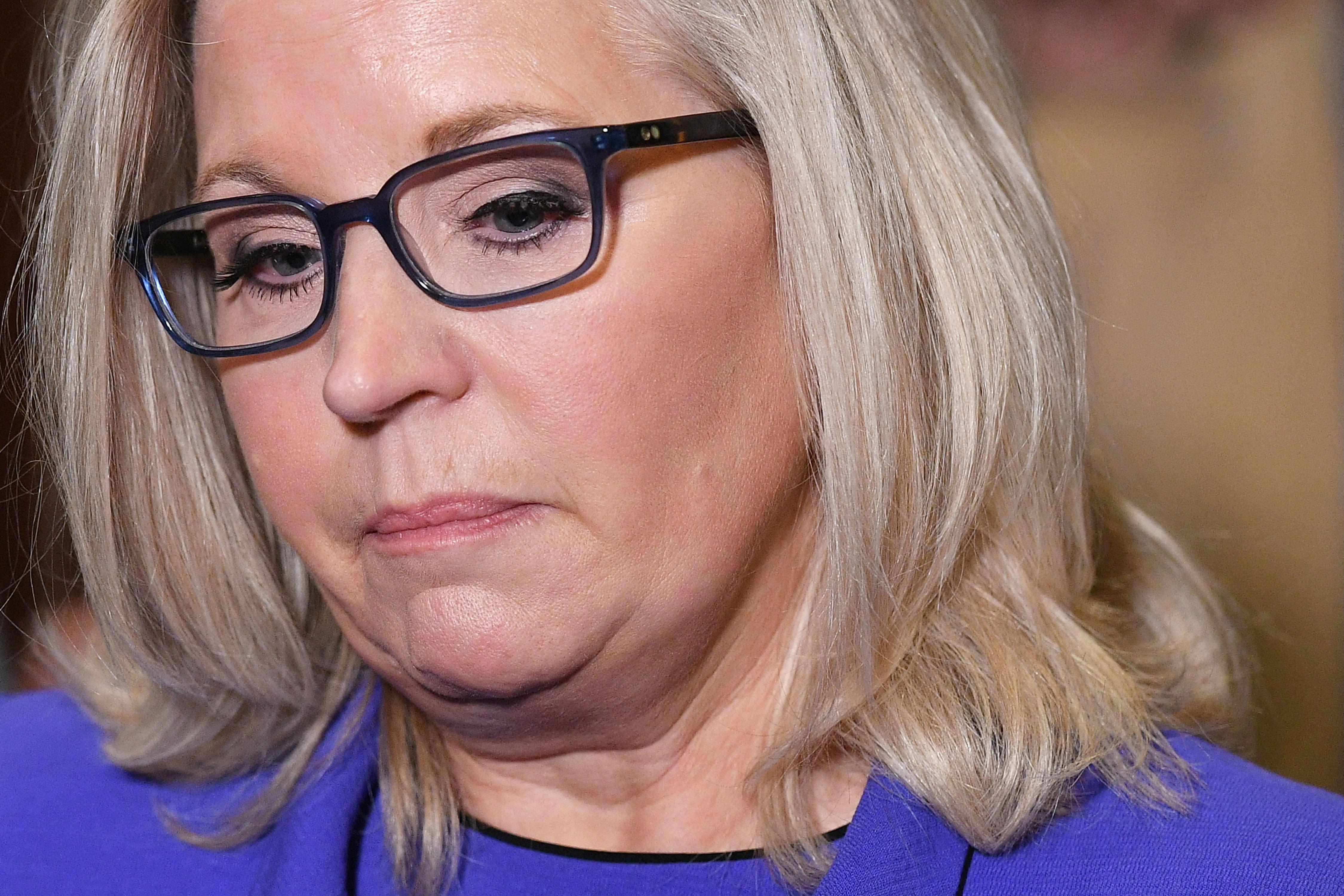 Rep. Liz Cheney, Republican of Wyoming, speaks to the press at the Capitol in Washington, D.C. on May 12, 2021. 