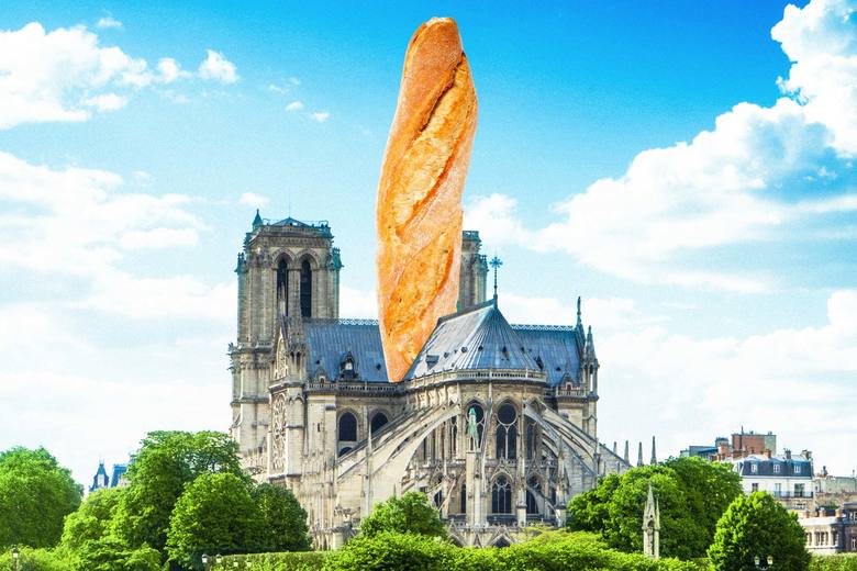 Notre Dame, but with a baguette as the spire.