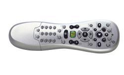 An MCE Hauppauge remote with classic modern design: rounded edges and circular keys.