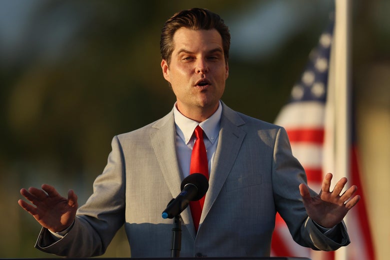 Matt Gaetz portrays himself as a victim in defiant speech after the House Ethics Committee investigated.