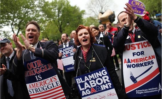 American Airlines Workers Rally Outside U.S. Bankruptcy Court.