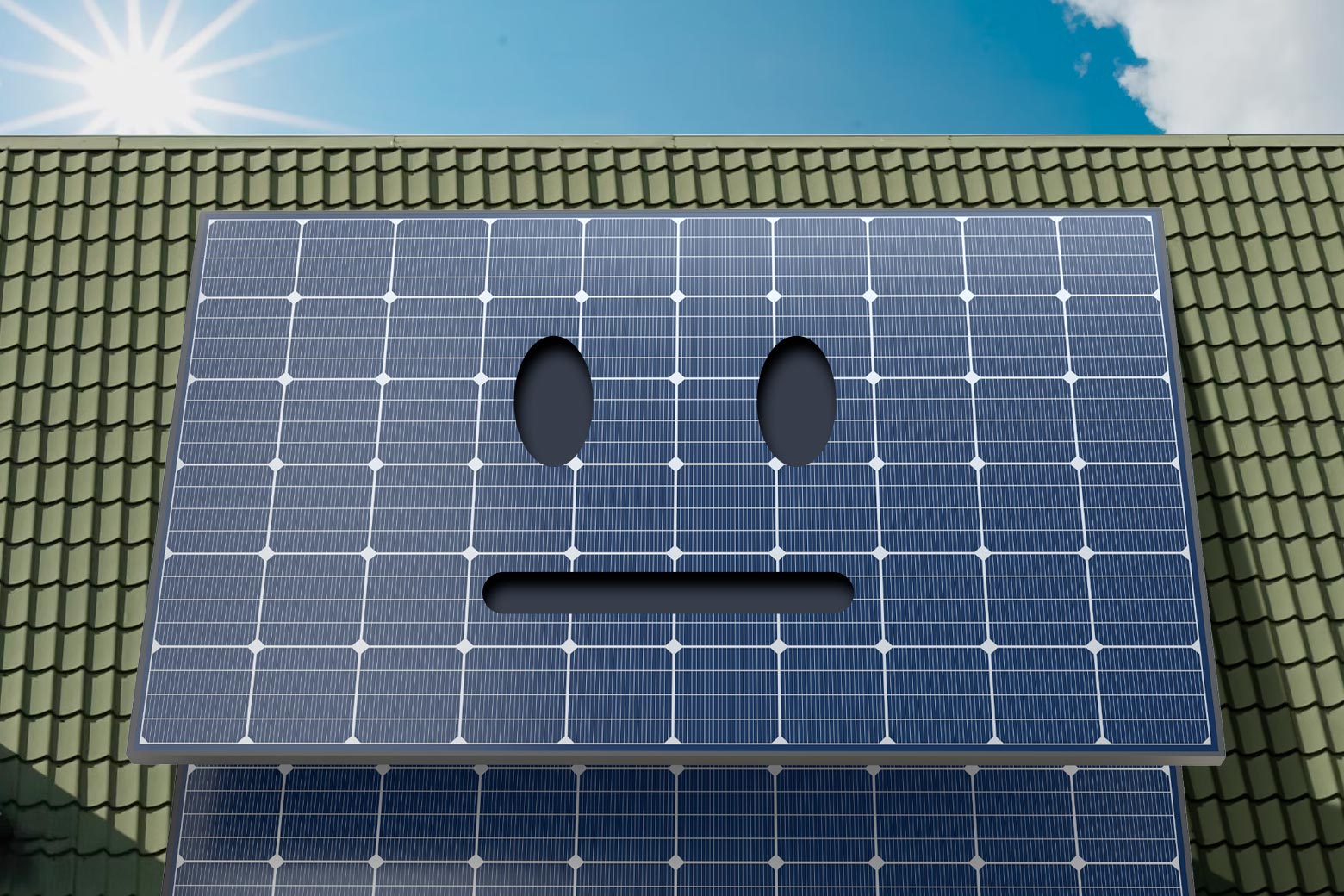 A solar panel with an expressionless face.