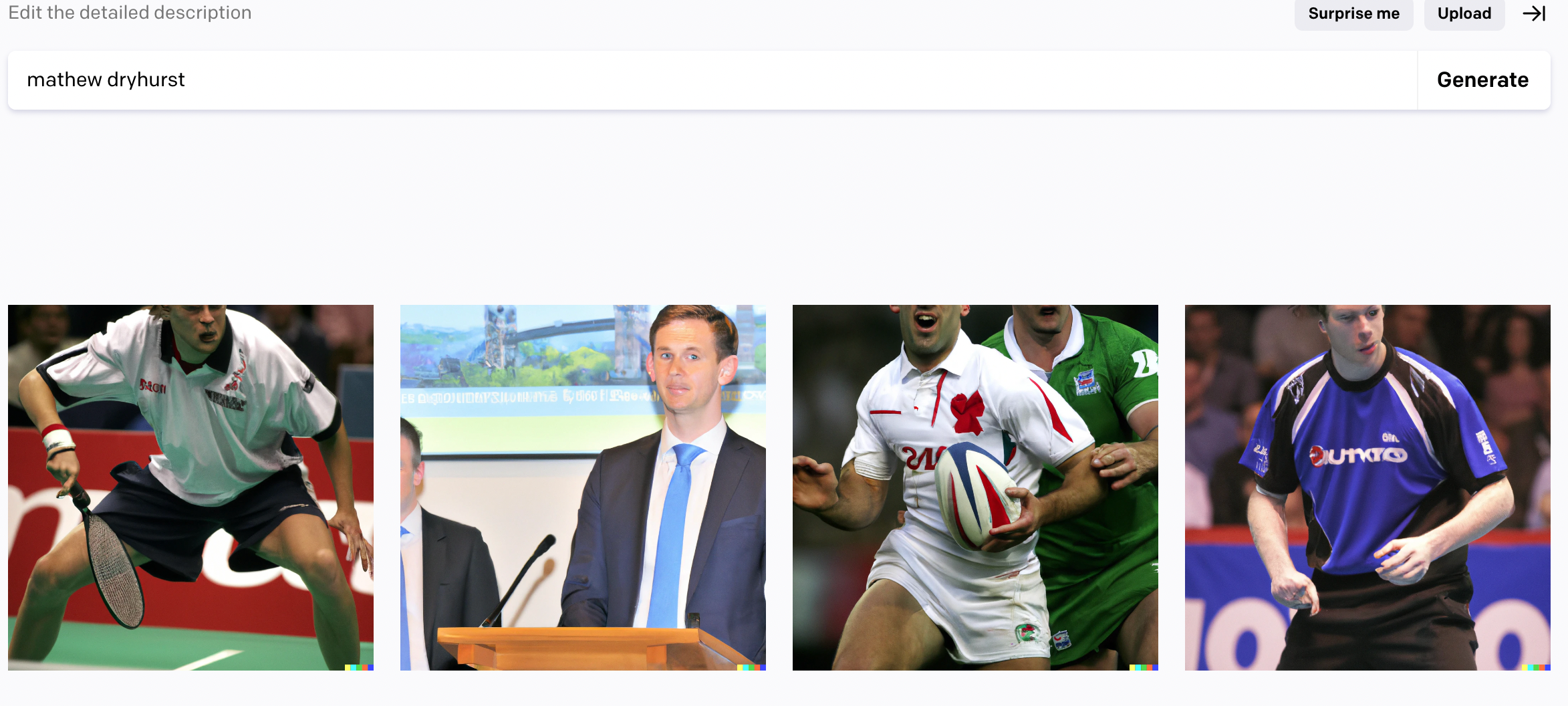 A screenshot from DALL-E reveals that the tool doesn't know what Mathew Dryhurst looks like.