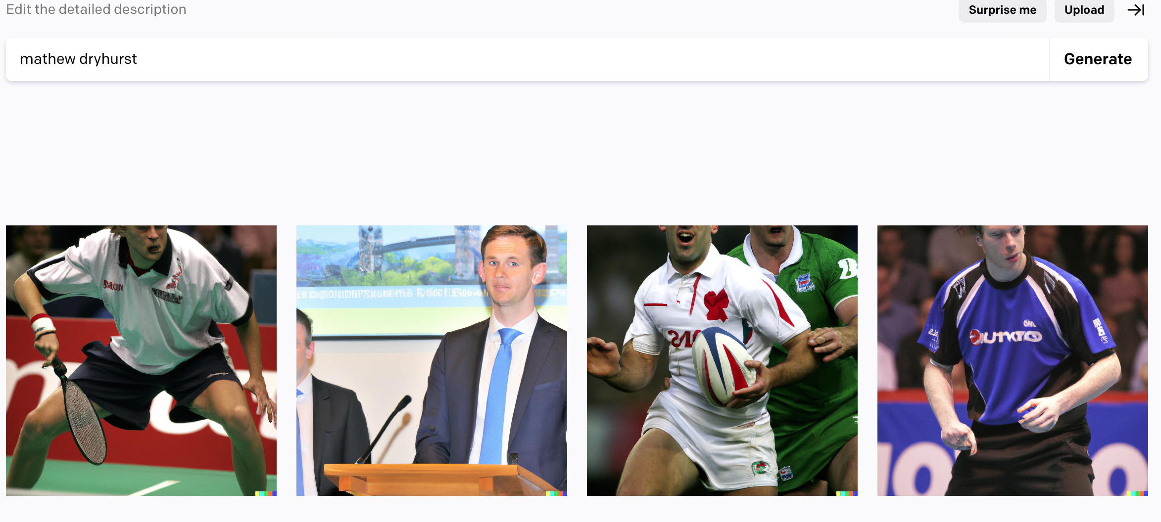 A screenshot from DALL-E reveals that the tool doesn't know what Mathew Dryhurst looks like. 