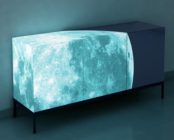 Credenza with the full Moon glowing on it