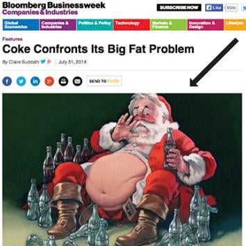 Screenshot of a Businessweek page with an arrow pointing to an illustration of Santa with a large belly