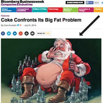 Screenshot of a Businessweek page with an arrow pointing to an illustration of Santa with a large belly