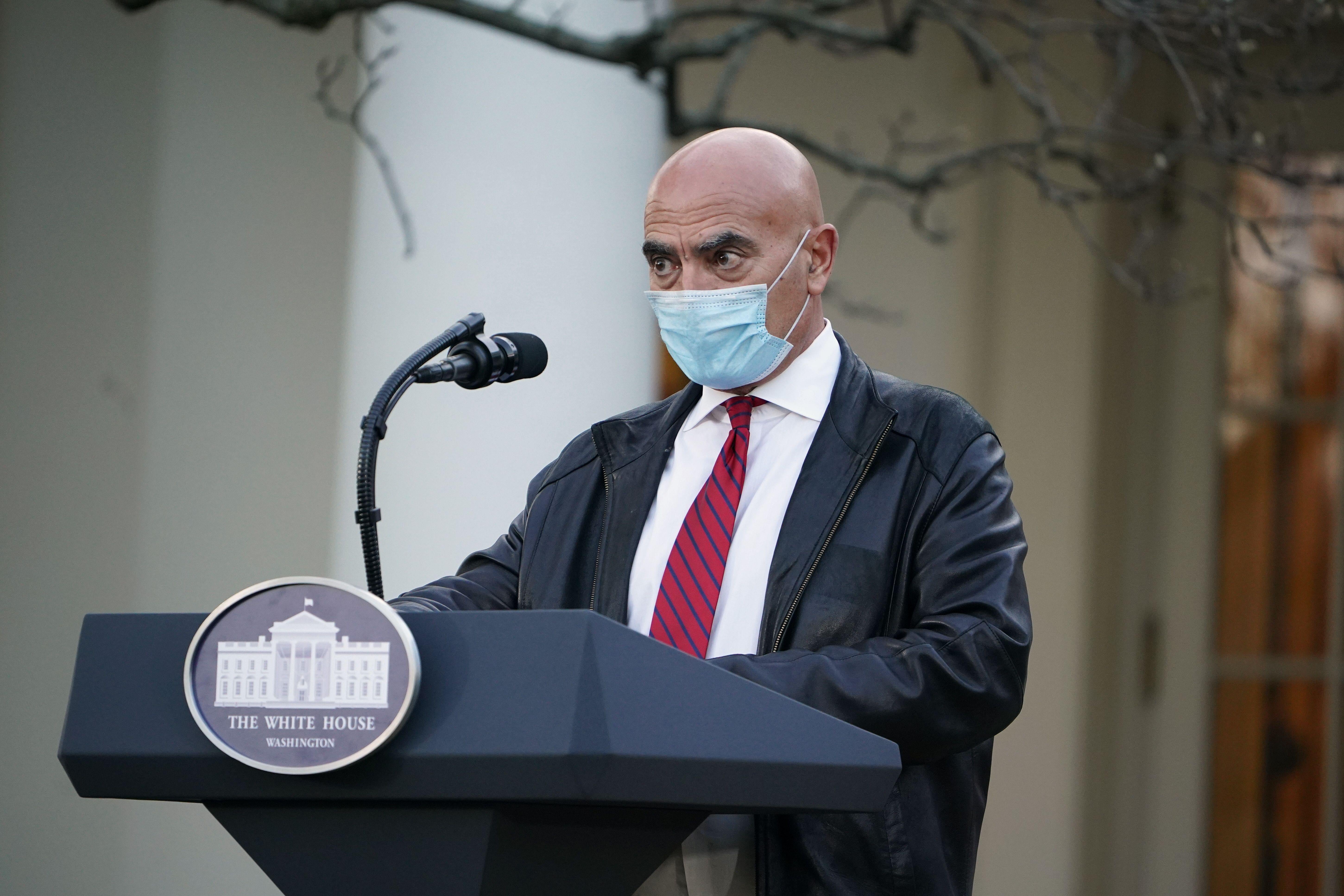 Dr. Moncef Slaoui, vaccine expert, delivers an update on "Operation Warp Speed" in the Rose Garden of the White House in Washington, D.C. on November 13, 2020. 