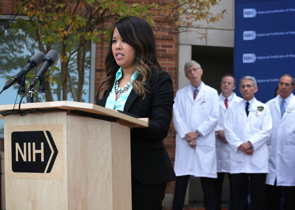 Nina Pham (L), a nurse who was infected with Ebola from treating