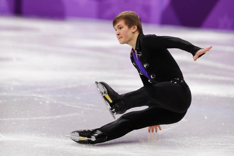 GANGNEUNG, SOUTH KOREA - FEBRUARY 12: Mikhail Kolyada of Olympic Athlete from Russia stumbles during his routine in the Figure Skating Team Event Men's Single Free Skating on day three of the PyeongChang 2018 Winter Olympic Games at Gangneung Ice Arena on February 12, 2018 in Gangneung, South Korea. (Photo by Richard Heathcote/Getty Images)