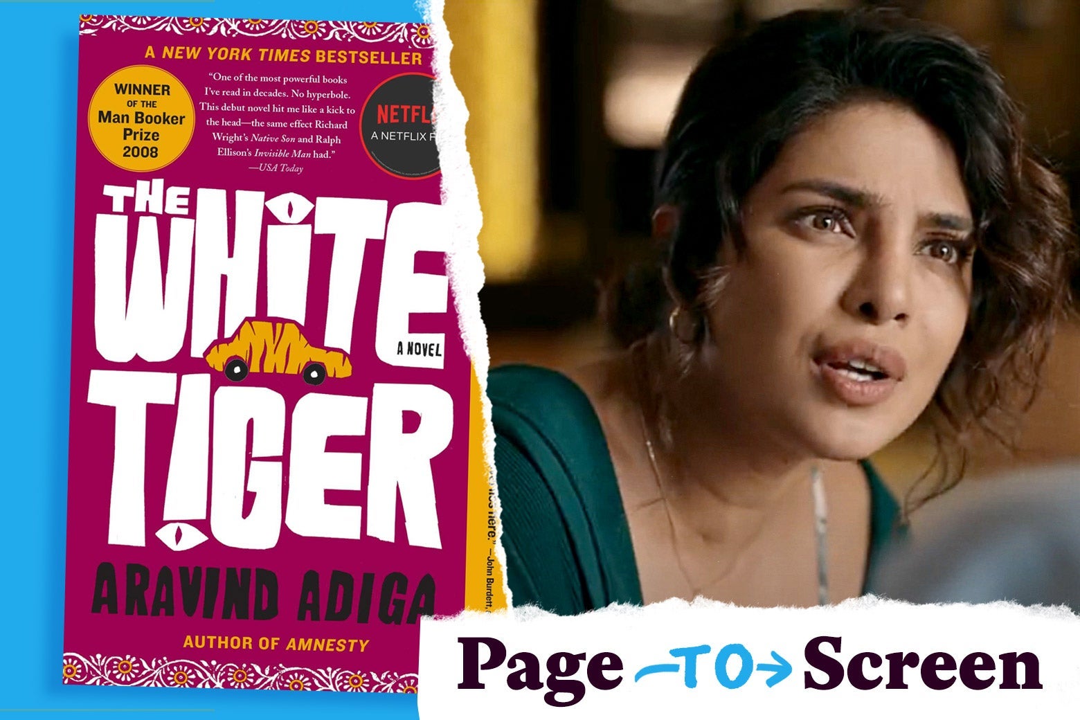 The book cover and Priyanka Chopra Jonas in the movie.
