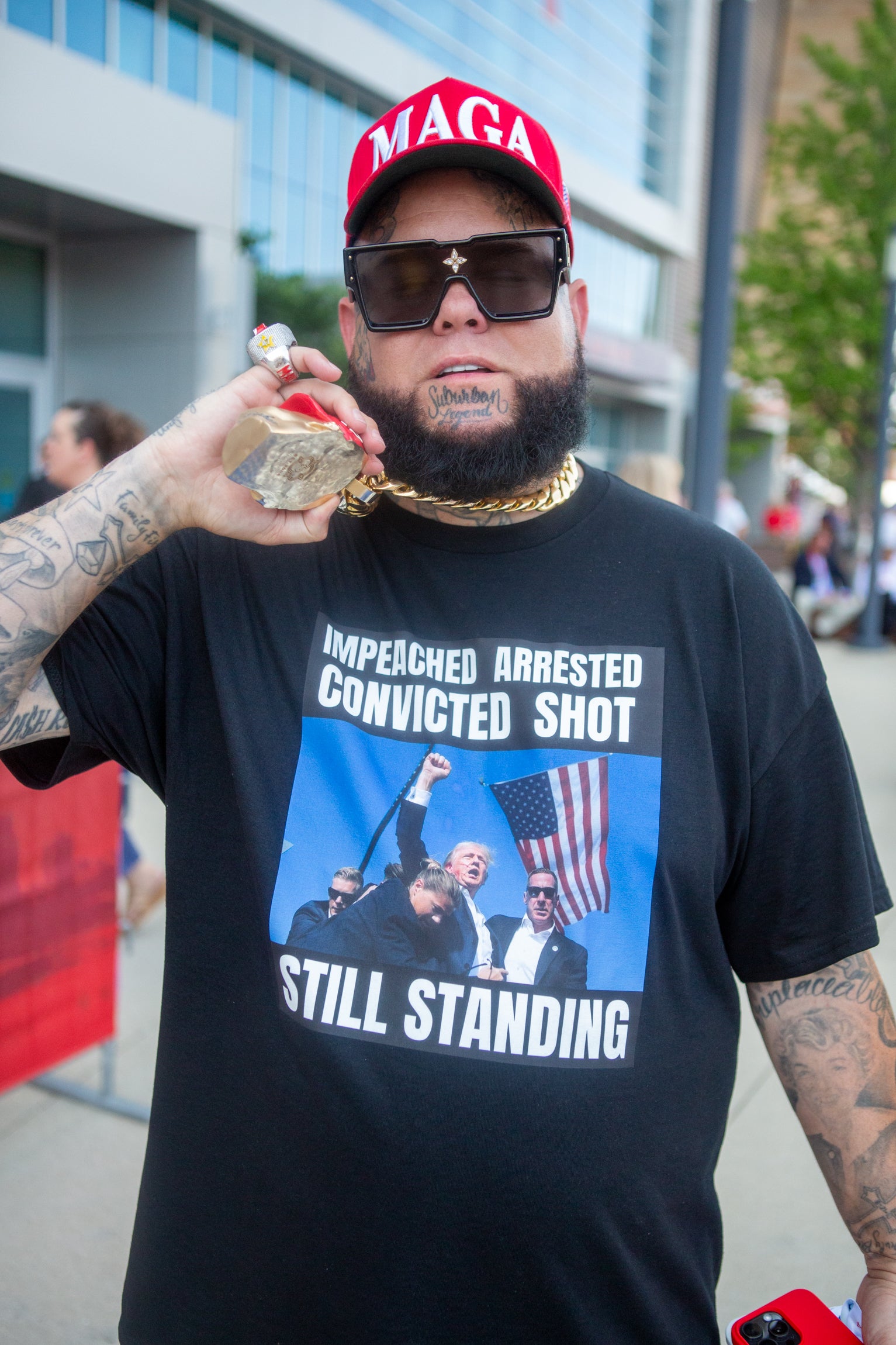 A man in a Trump shirt at the RNC.