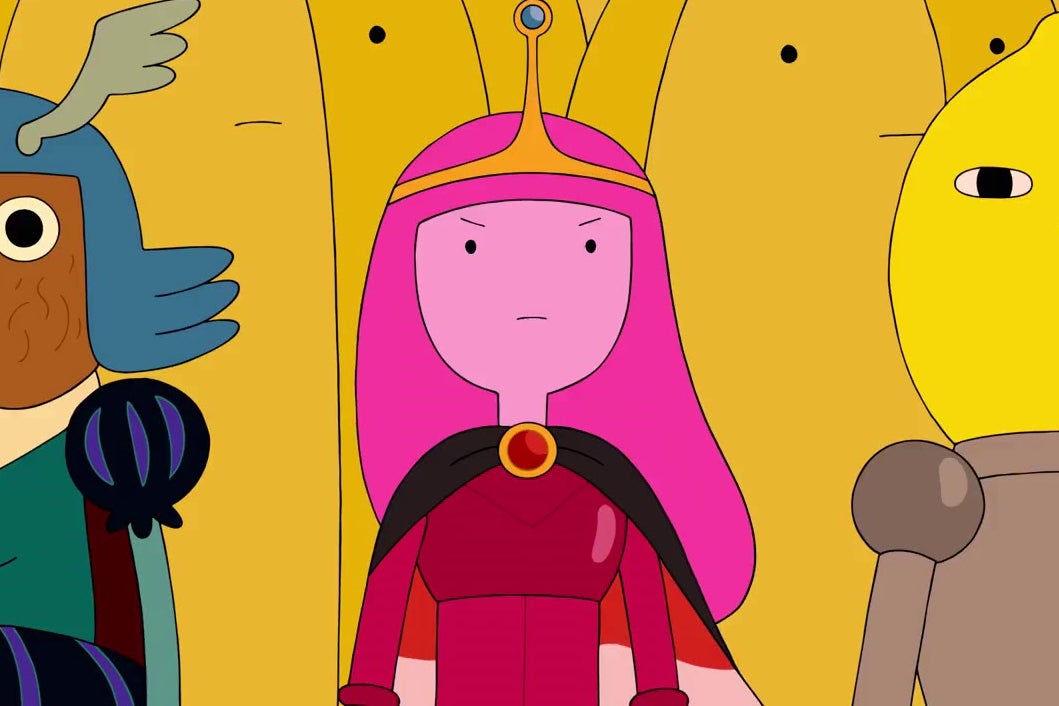 Princess Bubblegum stands among banana guards.