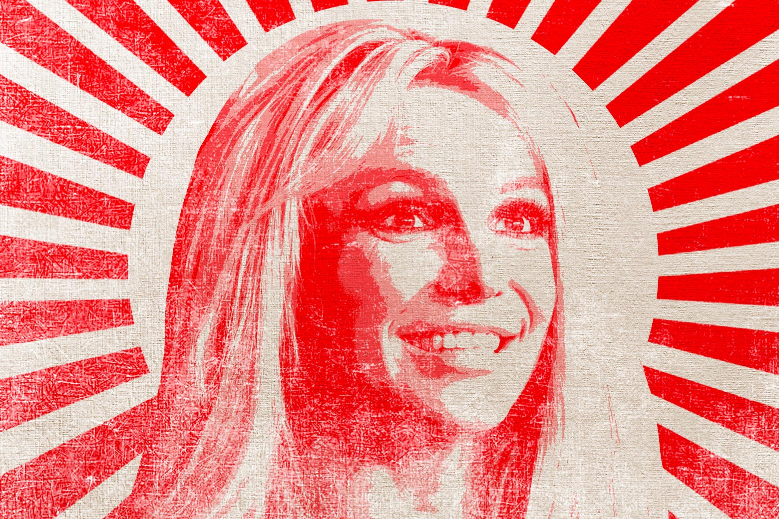 Britney Spears, red beams radiating out from our communist queen, in the style of a communist propaganda poster