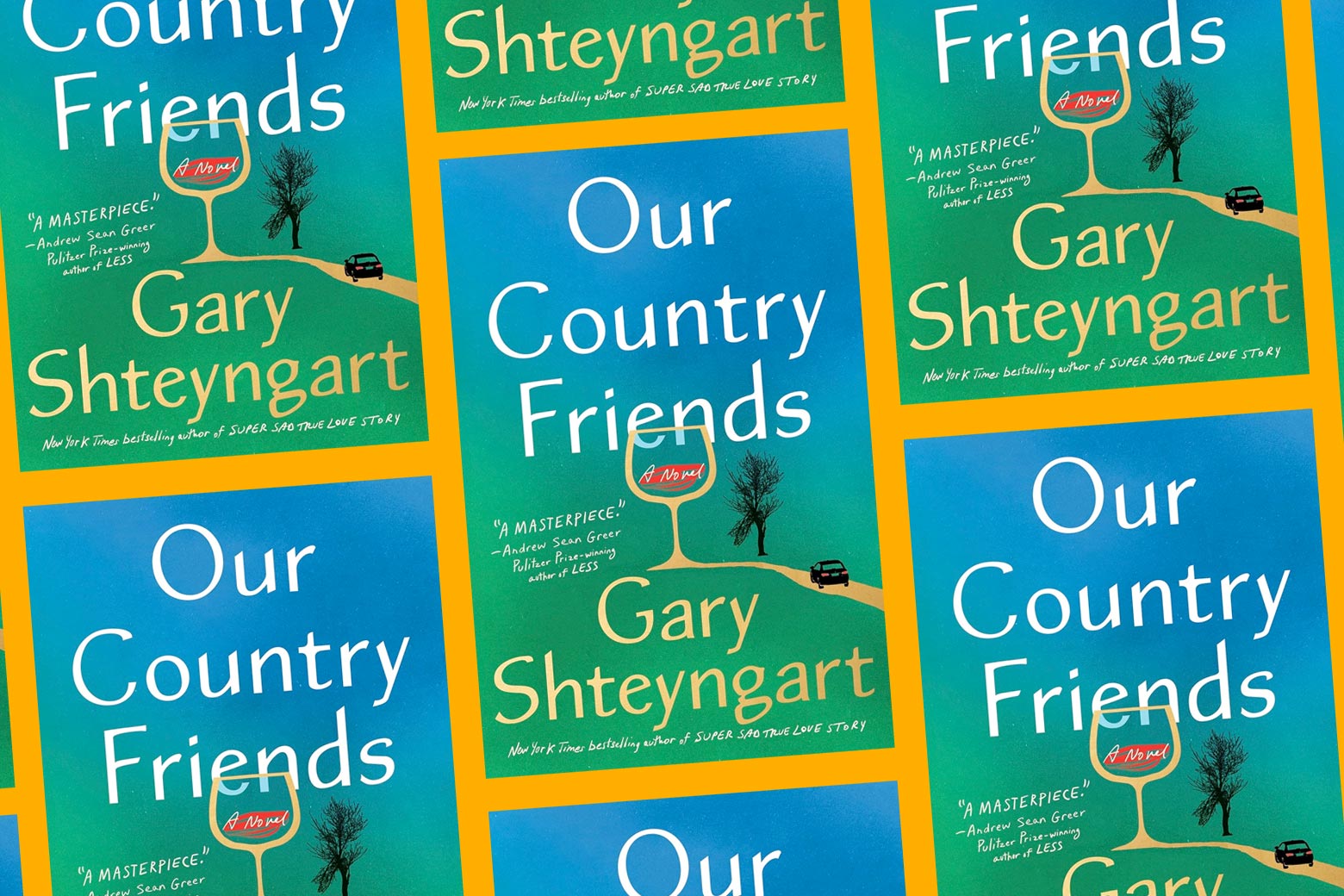 A repeating pattern of the cover of the book Our Country Friends.