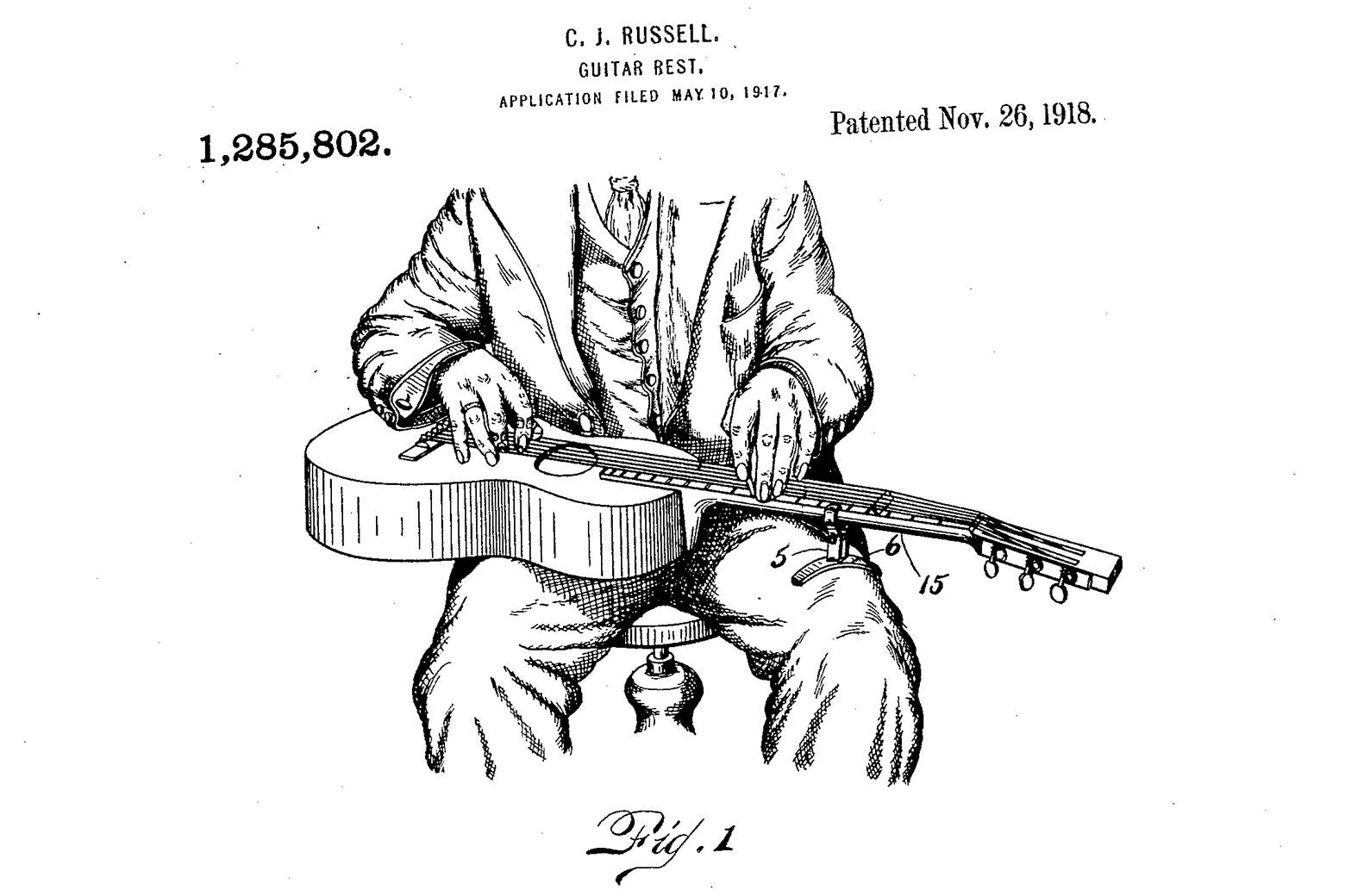 A drawing of a man playing a guitar, in a boring fashion.