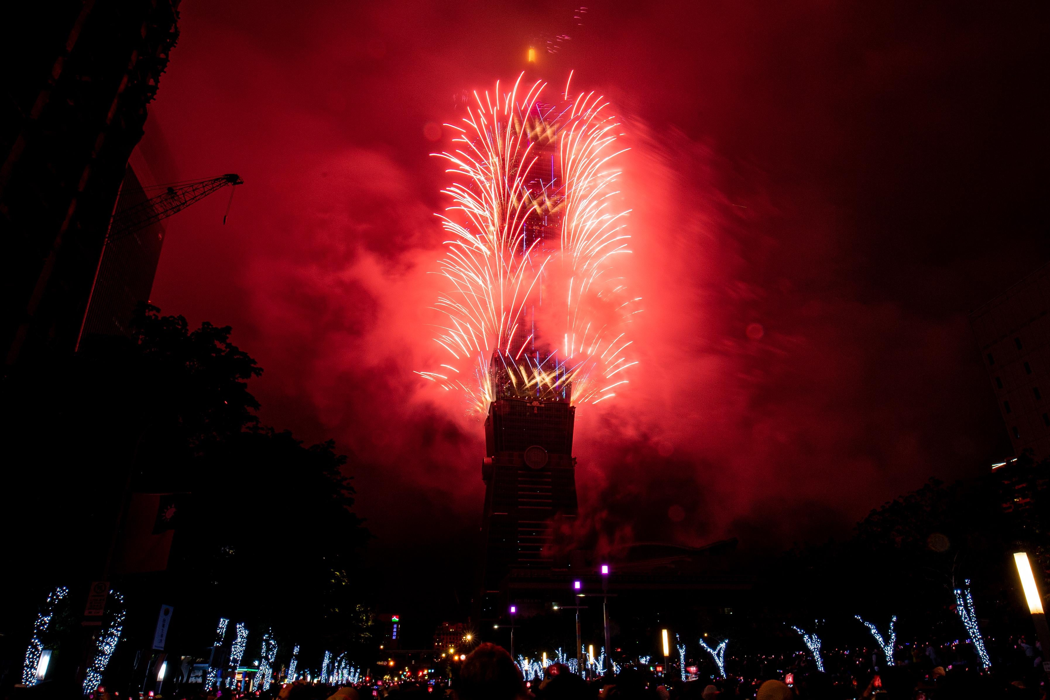 A photo of fireworks lighting up the Taiwan skyline, an apt metaphor for this week in foreign policy news. 