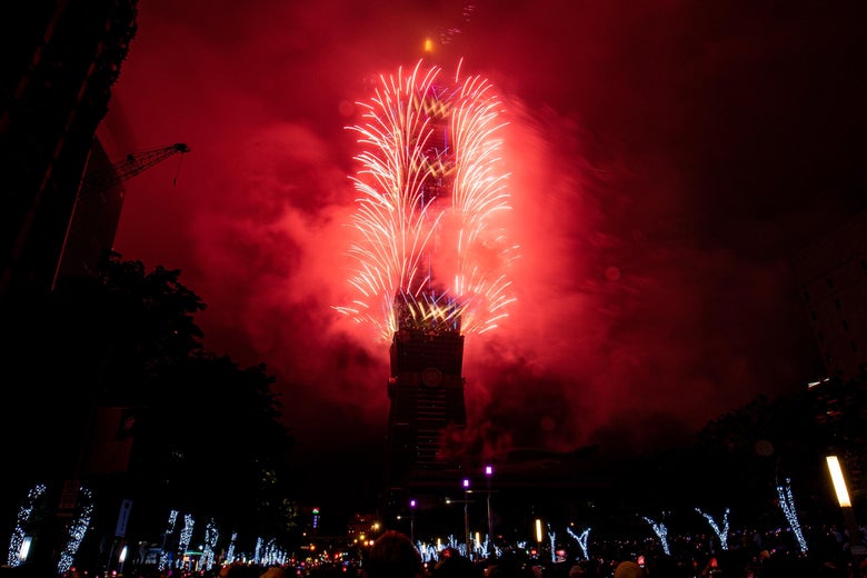 A photo of fireworks lighting up the Taiwan skyline, an apt metaphor for this week in foreign policy news. 