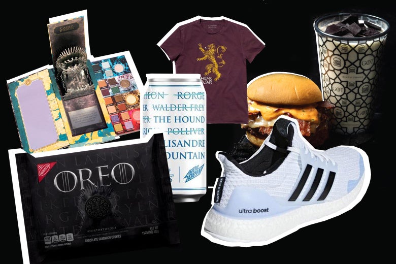 Game of Thrones Oreos, Game of Thrones makeup, Game of Thrones sneakers, Game of Thrones Mountain Dew, Game of Thrones burgers, and more.