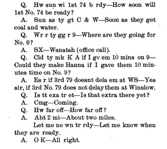 History of telegraph operators: Abbreviations used by telegraphers.