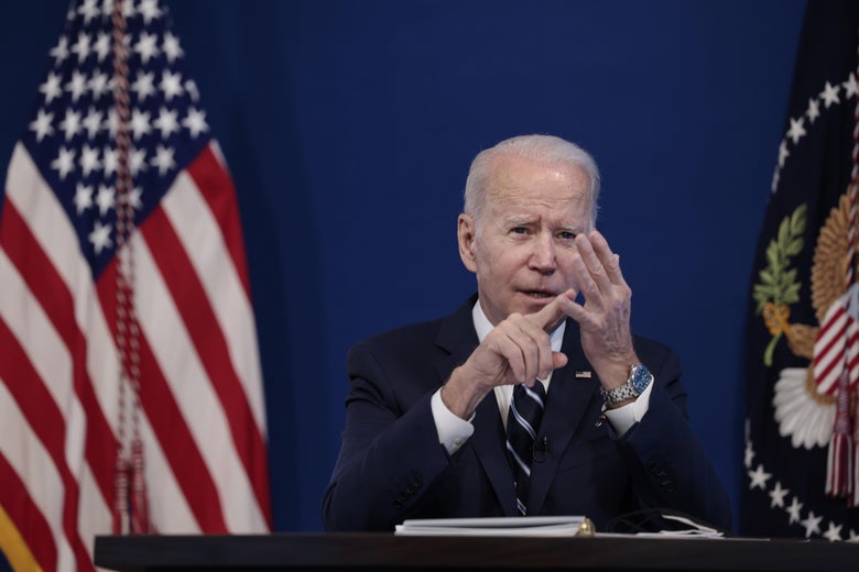 Joe Biden gestures while talking.