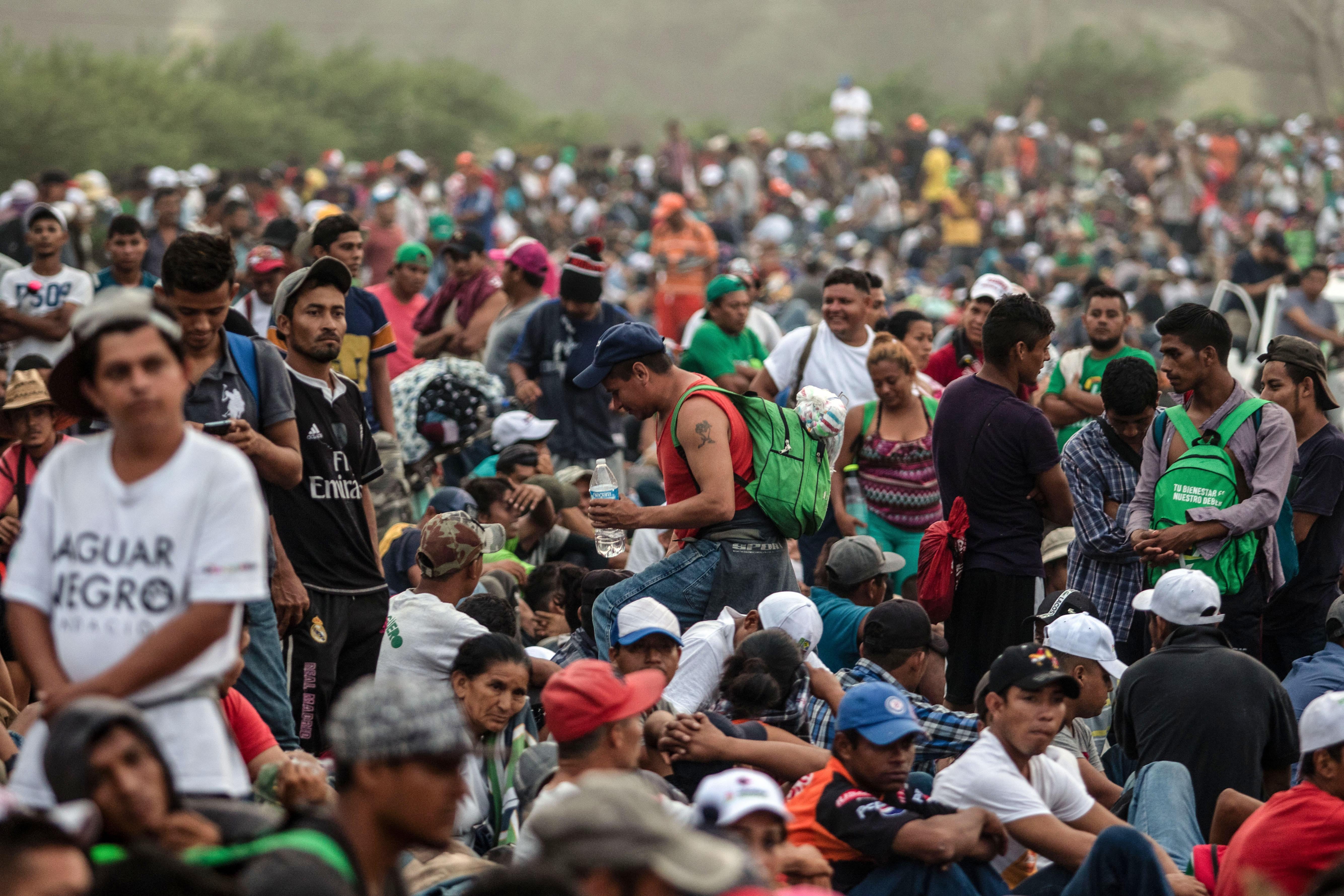 A huge crowd of Honduran migrants in southern Mexico.