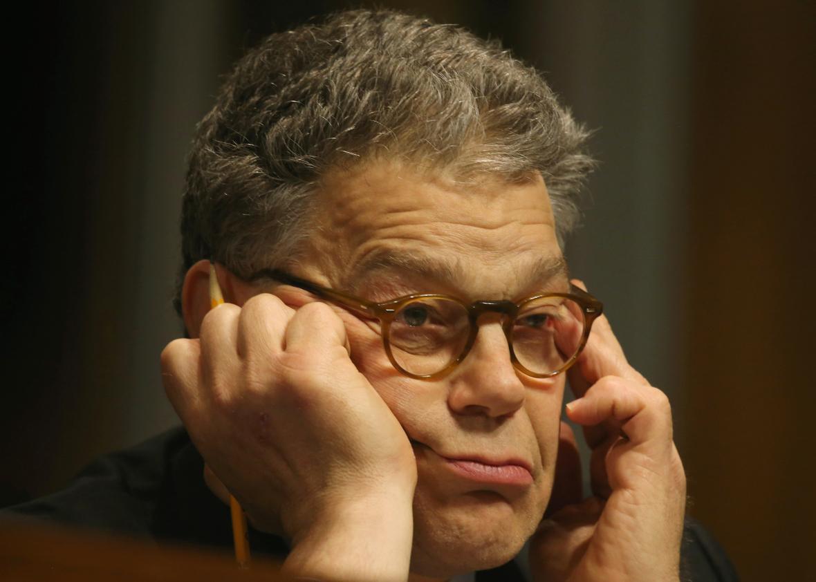 Sen. Al Franken participates in a Senate Judiciary Subcommittee hearing on the use of body cameras by law enforcement May 19, 2015 in Washington, D.C. 