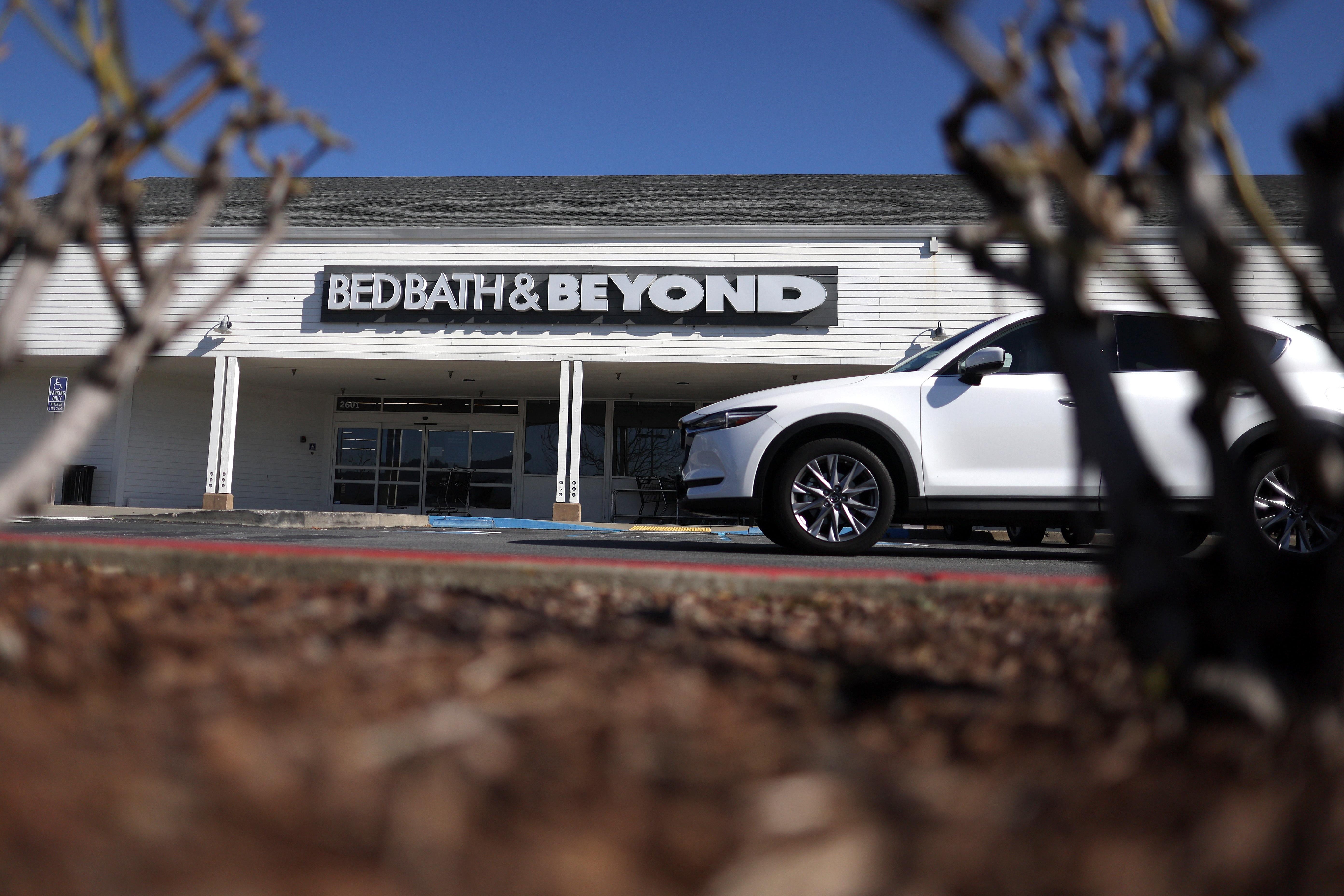 LARKSPUR, CALIFORNIA - FEBRUARY 08: A car drives by a closed Bed Bath and Beyond store on February 08, 2023 in Larkspur, California. One week after home retailer Bed Bath and Beyond announced plans to close 87 of its stores the company added 150 stores to that list of closures in an effort to stave off bankruptcy. (Photo by Justin Sullivan/Getty Images)